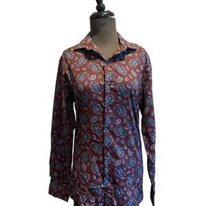 Bar III 100% cotton‎ Slim Fit Stretch Paisley Dress Shirt Burgundy Blue Small